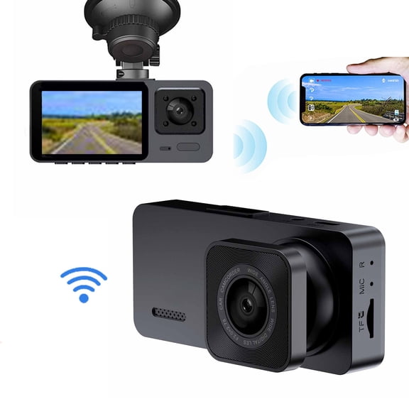 Dual Lens Dash Cam 1080P Front + 720P Interior with IR Night Vision, WiFi App Control & Motion Detection – In-Car Camera for Rideshare, Family Safety, Night Driving