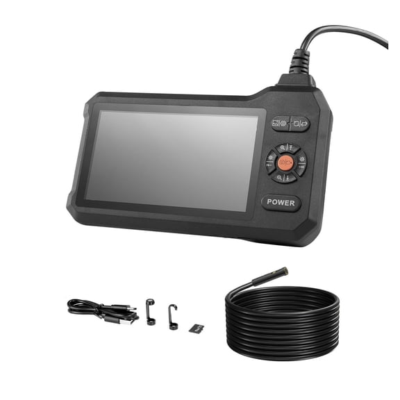 Dual Lens Endoscope Camera 5 inch, 16.4ft Rigid Borescope with Light