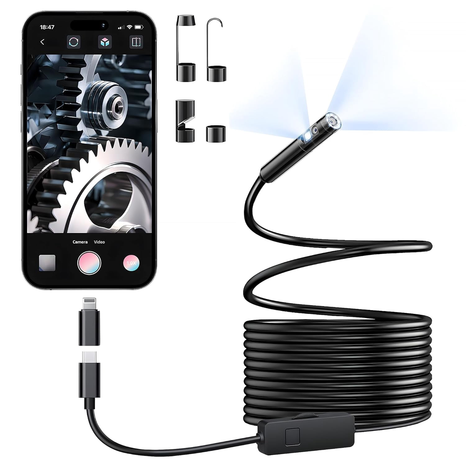 [Dual-Lens] Endoscope Camera with Light, 1920P HD Borescope with 8+1 ...