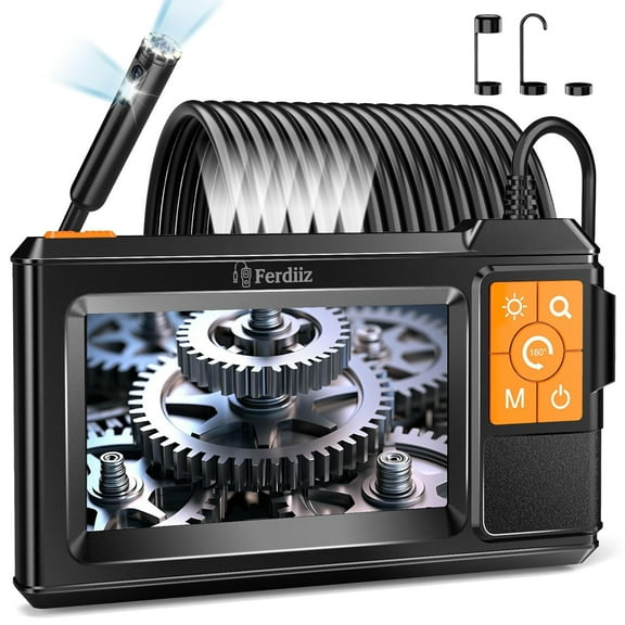 Dual Lens Endoscope Inspection Camera, 1080P HD 4.3" IPS Screen Borescope with 8+1 LED Lights, IP67 Waterproof Snake Borescope for Wall Inspection, 10M Semi-Rigid Cable Gadget for Men