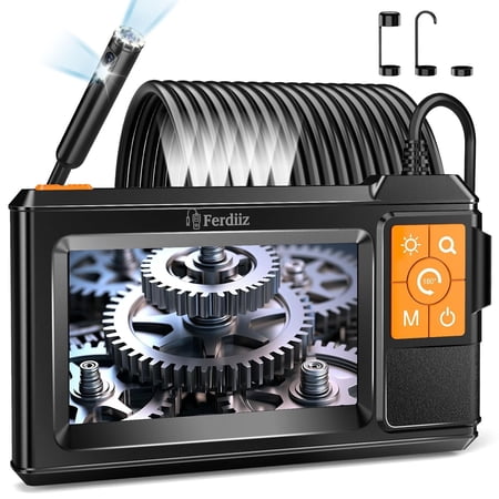 Dual Lens Endoscope Inspection Camera, 1080P HD 4.3" IPS Screen Borescope with 8+1 LED Lights, IP67 Waterproof Snake Borescope for Wall Inspection, 10M Semi-Rigid Cable Gadget for Men