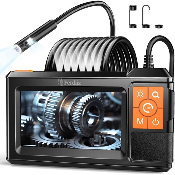 Dual Lens Endoscope Inspection Camera, 1080P HD 4.3" IPS Screen Borescope with 8+1 LED Lights, IP67 Waterproof Snake Borescope for Wall Inspection, 5M Semi-Rigid Cable Gadget for Men