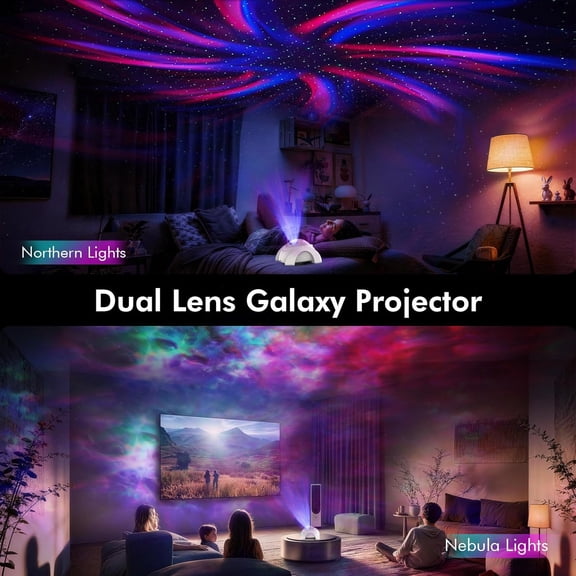 Dual Lens Galaxy Projector, Star Projector for Bedroom with White Noise & Bluetooth Speaker, Remote, Timer, Aurora & Nebula Night Light for Party, Home Decor, Gifts for Kids Adults Teens