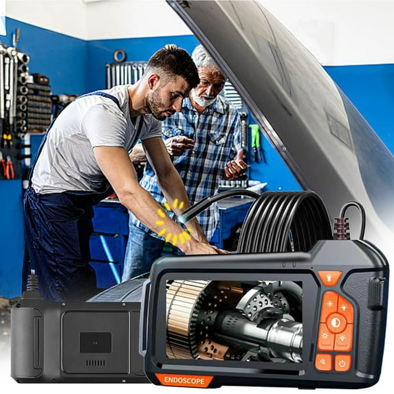 Dual Lens Industrial Endoscope, 1080P Digital Borescope Inspection Camera, 8mm IP67 Waterproof Camera, Sewer Camera with 4.3" LCD Screen, 8 LED Lights, 6.56FT Semi-Rigid Cable