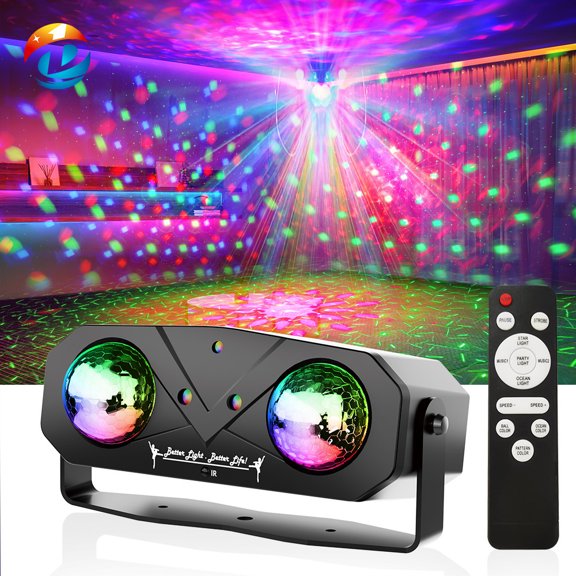 Dual Lens RGB Party Light with Remote Control, LED Disco Stage Light Projector with Laser Effects for DJ Party, Wedding, Club and Home Decoration