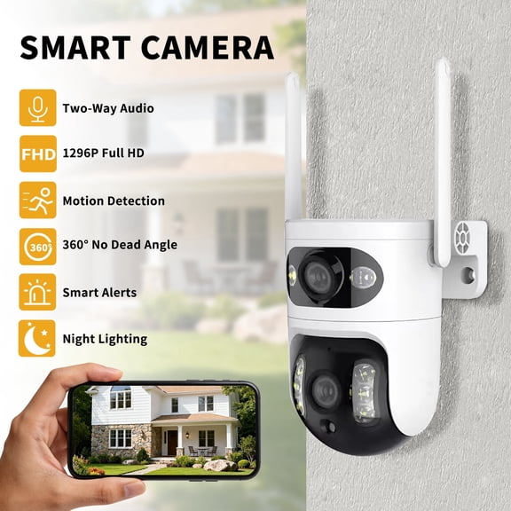 Dual Lens Security Camera with Built-in SIM Card & Solar Panel, 4G Cellular Auto Tracking, 2K 3MP Color Night Vision, IP65 Weatherproof ABS for Outdoor Farm Construction Site RV, Black