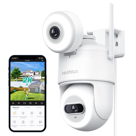 Dual Lens Security Camera Outdoor, 2.5K/6MP PTZ Home Security Cameras Outdoor with Auto Tracking, WIFI Outdoor Cameras for Home Security, 3 Night Vision Modes, Two-Way Audio, IP66, Support Alexa
