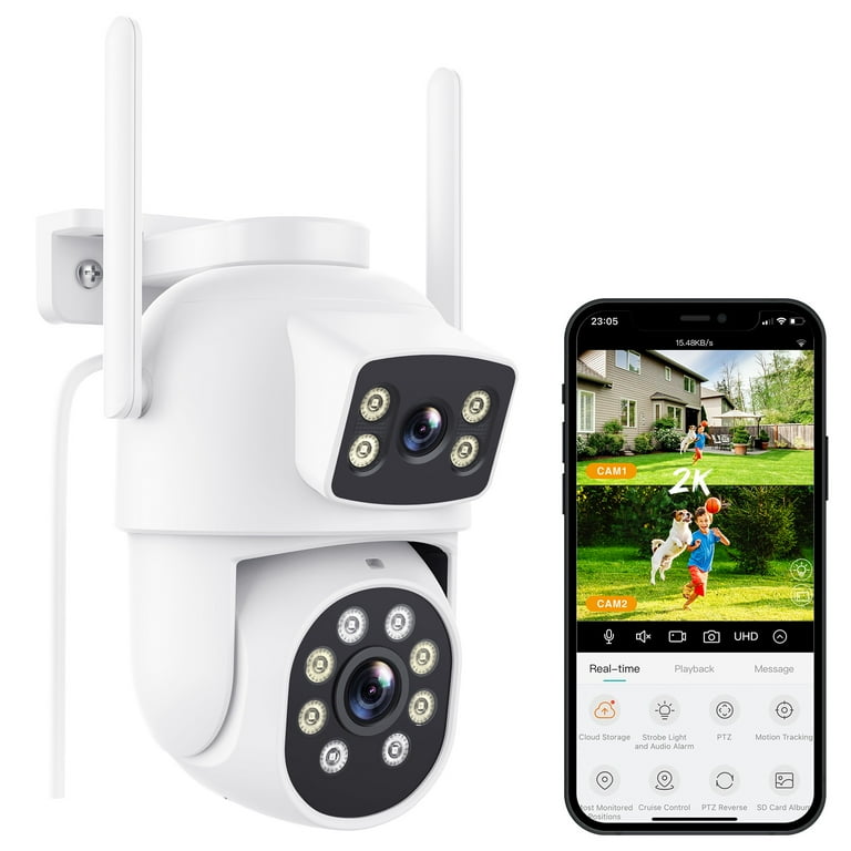 Dual Lens Security Camera Outdoor, 2K/6MP 360° PTZ Home Security