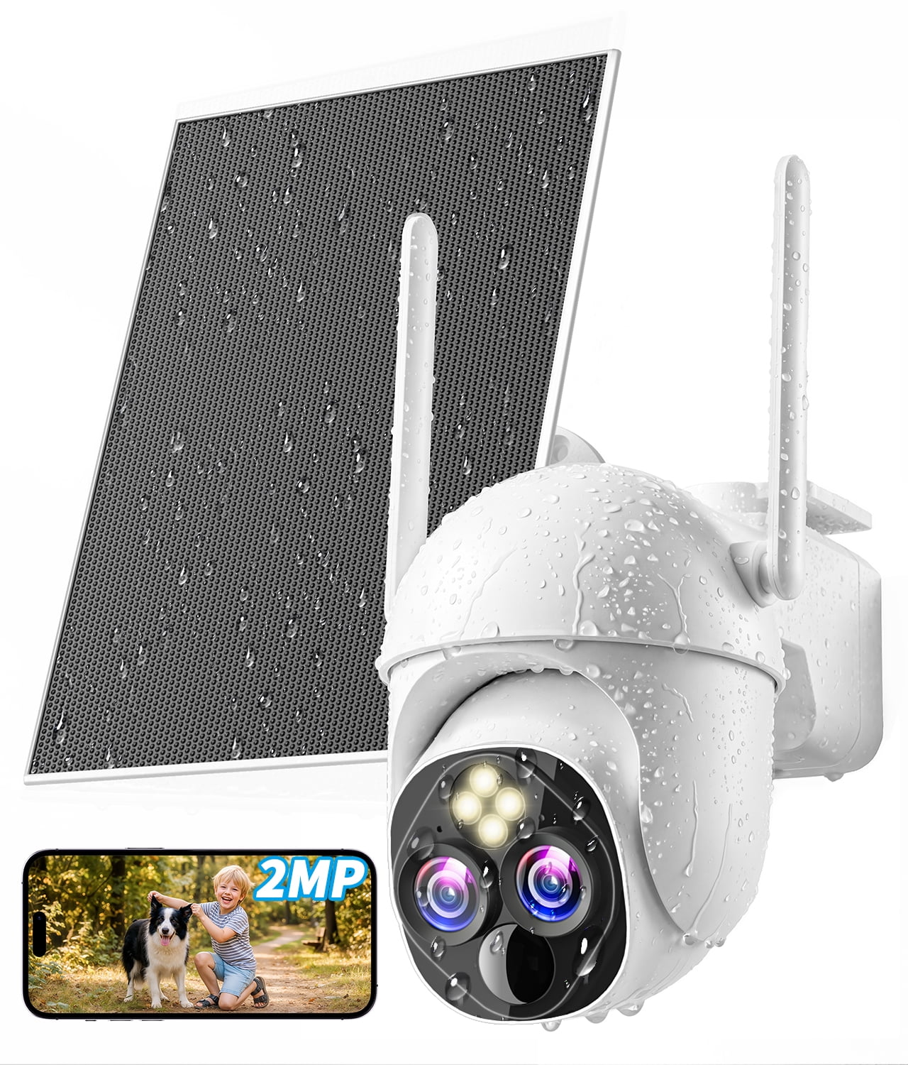 Dual-Lens Solar Security Cameras Wireless Outdoor, 10x Zoom,360 PTZ ,PIR Motion Dection,WiFi Camera for Home Security with Color Night Vision, AI Body Detection, 2-Way Audio, Spotlight Siren Alarm