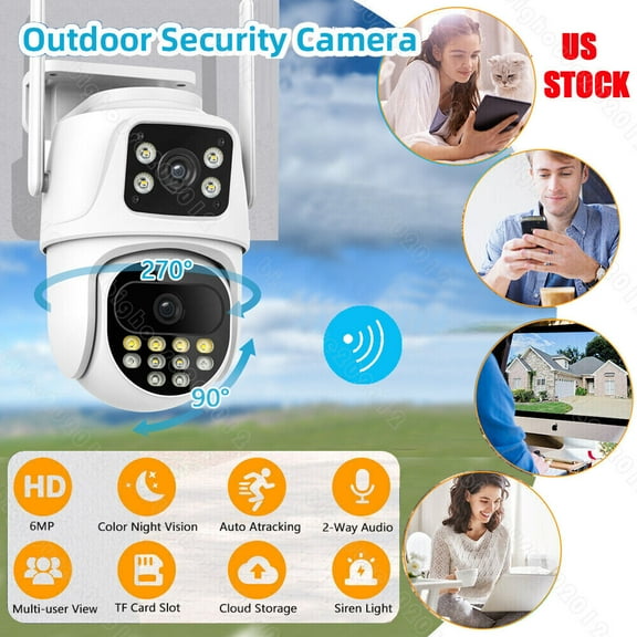 Dual Lens WiFi IP Camera Wireless Outdoor CCTV PTZ Home Security IR Cam