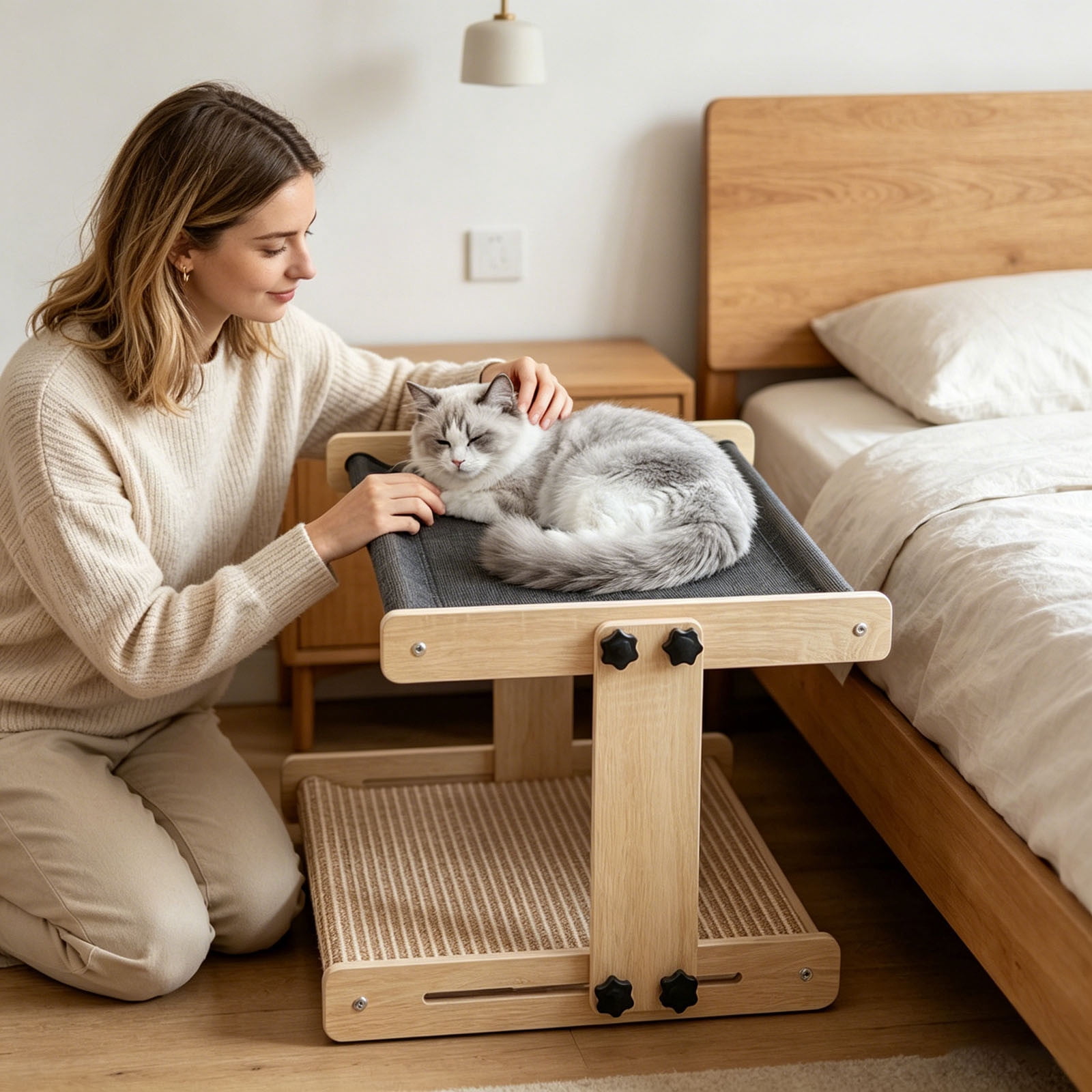 Dual-Level Cat Perch,Wooden Cat Window Perch,Floating Cat Shelf, Cat Hammock Bed, Cat Window Seat, For Indoor Cats 17Inch