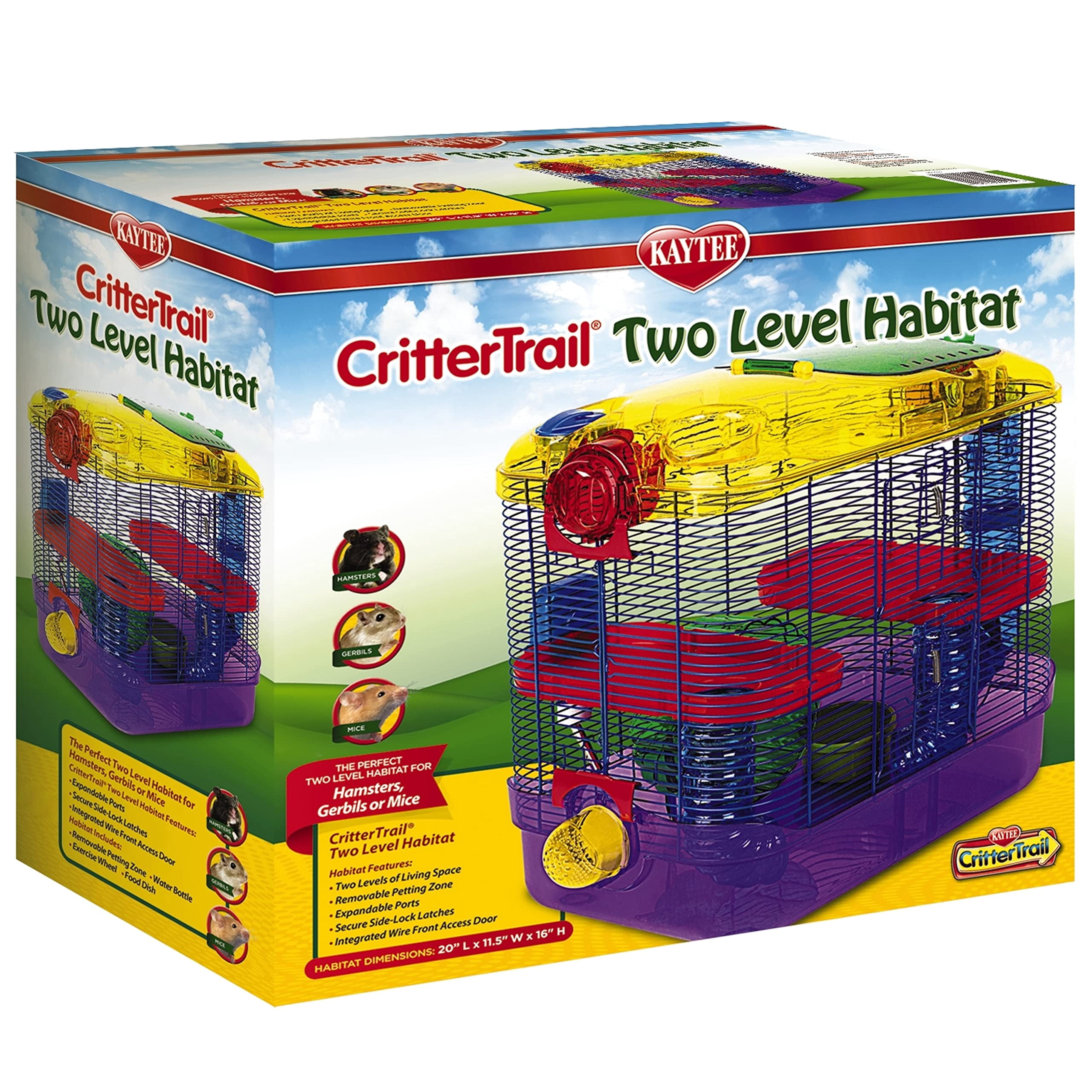 Dual Level Hamster Cage for Small Pets, Gerbil Mouse Habitat with Food ...
