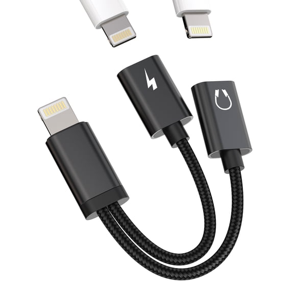 Dual Lightning Jack Adapter(2 in 1)for Apple Certified for iPhone Headphone Charger Cable Dongle Earbud Aux Charging Cord Connector Audio Earphone Splitter for 14 13 12 11