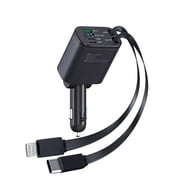 Car Charger USB C Fast Charge,90W Retractable Car Charger Adapter with Multiport & LED Voltage Display,Cigarette Lighter Adapter Fast Car Charger for iPhone 16/