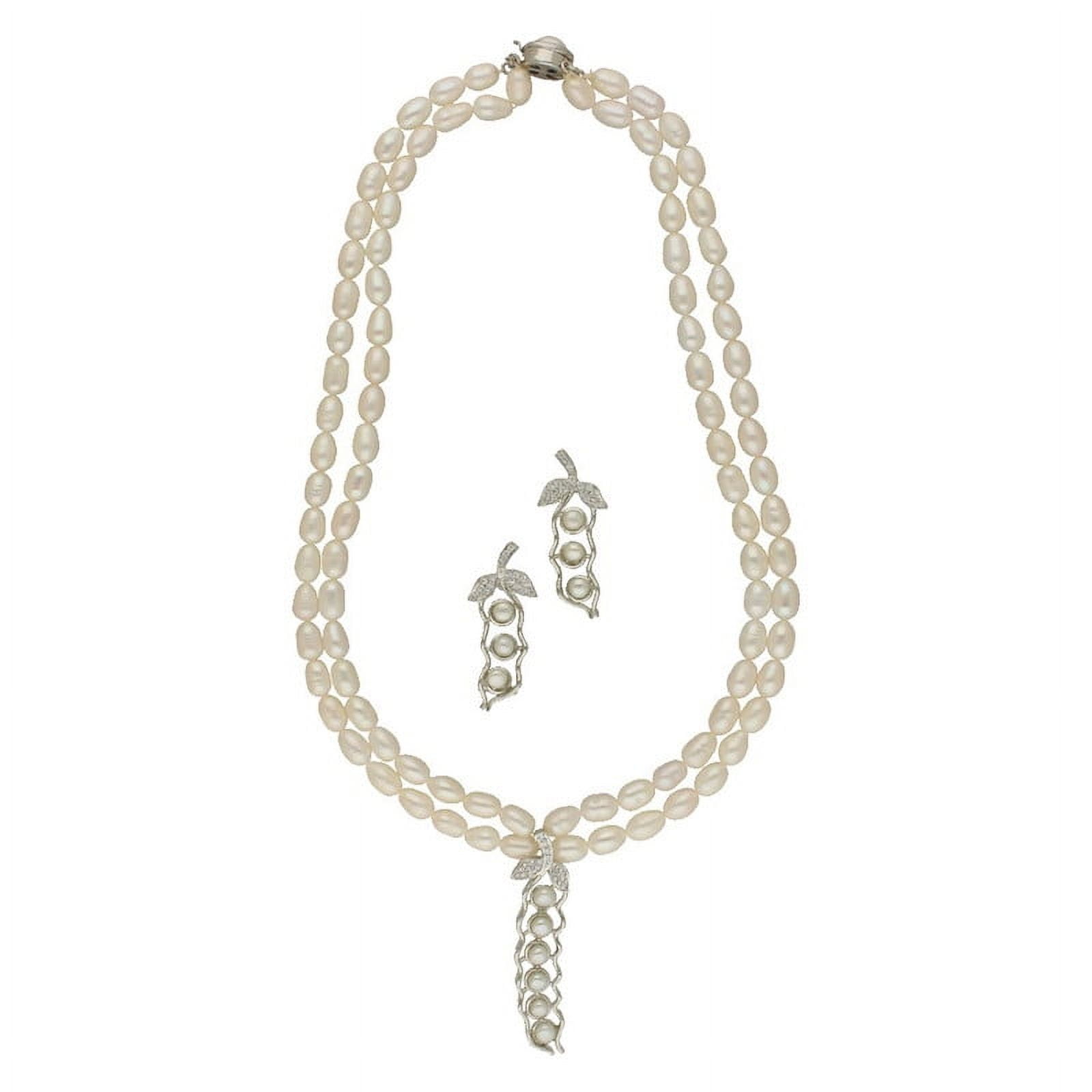 SRI JAGDAMBA PEARLS Dual Line Freshwater 5mm Ovel White Pearl With Pendant Necklace Set For Women