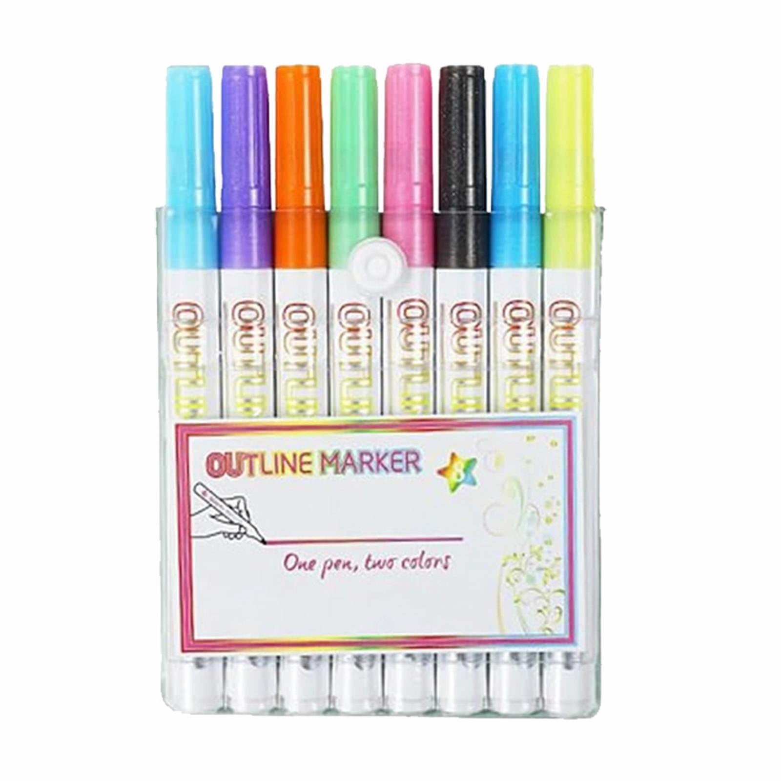 Dual-Line Glitter Gel Pens - Set Of 12, Sparkle Highlighter & Outline Marker For Writing, Journaling, Scrapbooking & Art