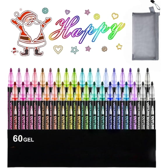 Dual Line Outline Markers Metallic Glitter, Self Outlining Pens with 23mm Tips, Waterproof Art Markers for Drawing Lettering Journaling Crafts Students DIY (K)