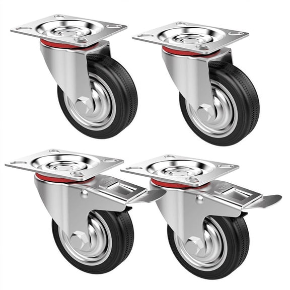 Total Locking Plate Casters, Steel Plate For Durability, 360 Degree Rotation For Seamless Mobility, 4 Pack, Max Load: 110lb Per Caster