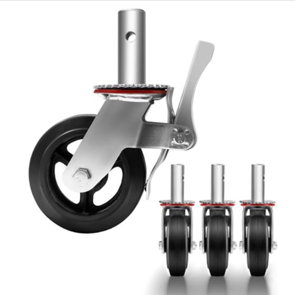 Dual Lock Scaffold Casters 6in Rubber Swivel Wheels 4 Pack 360 Rotation Lockable Stem Casters 1100lbs Per Caster Heavy Duty Replacement Wheels for Movable Industrial Scaffold Platforms