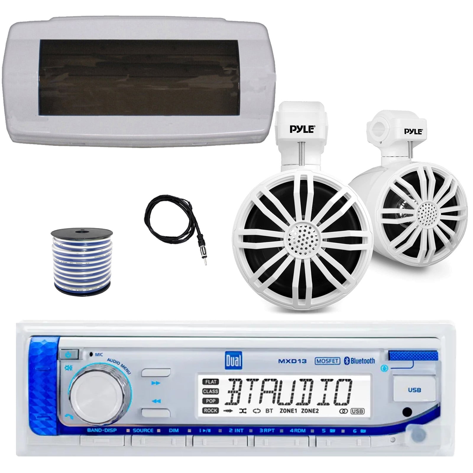 Dual MXD13 Single DIN Bluetooth Marine MP3 AM/FM Stereo Receiver with ...