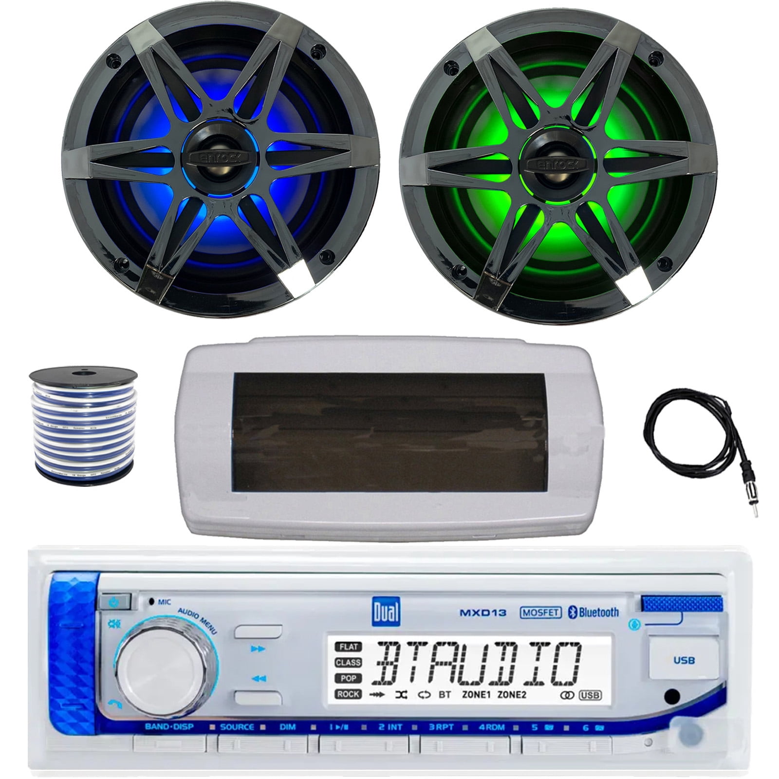 Dual MXD13 Single DIN Bluetooth Marine MP3 AM/FM Stereo Receiver with ...