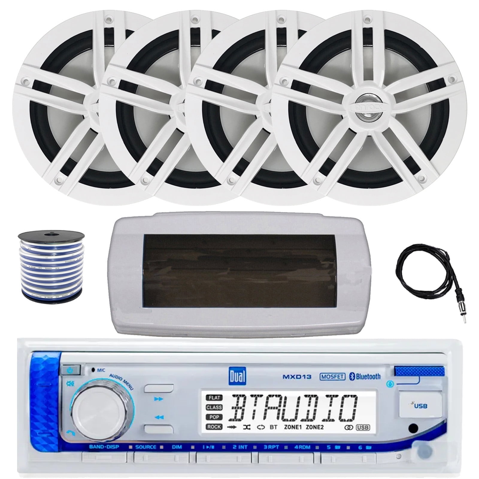 Dual MXD13 Single DIN Bluetooth Marine MP3 AM/FM Stereo Receiver with ...