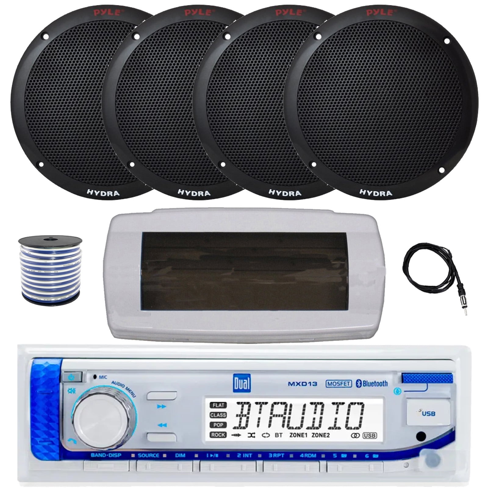 Dual MXD13 Single DIN Bluetooth Marine MP3 AM/FM Stereo Receiver with ...