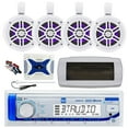 thumbnail image 1 of Dual MXD13 Single DIN Bluetooth Marine MP3 AM/FM Stereo Receiver with White Cover, Long Range Antenna, Amplifier w/Kit, 4x 4" 300W Max Bluetooth Waterproof Wakeboard LED Tower Speakers (White), 1 of 7
