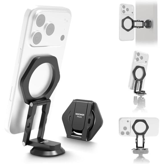 Dual Magnetic Phone Holder Stand Tripod Mount with Arca Type Base, Aluminum Adjustable Cellphone Attachment Compatible with MagSafe iPhone Samsung Android for Video Recording, PA161