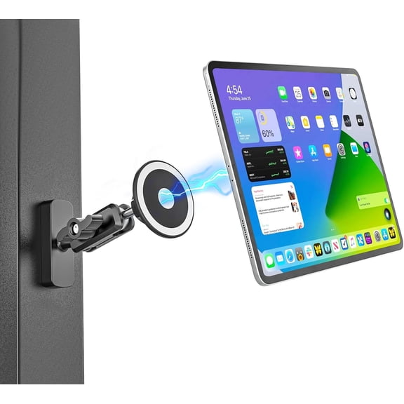 Dual Magnetic Tablet Holder Mount with Double Strong Magnets, 360Adjustable Metal Arm iPad Magnetic Mount for Fridge/Metal Shelf/Gym/Warehouse, Tablet Magnet Base for 4-11" iPad mini, iPhone
