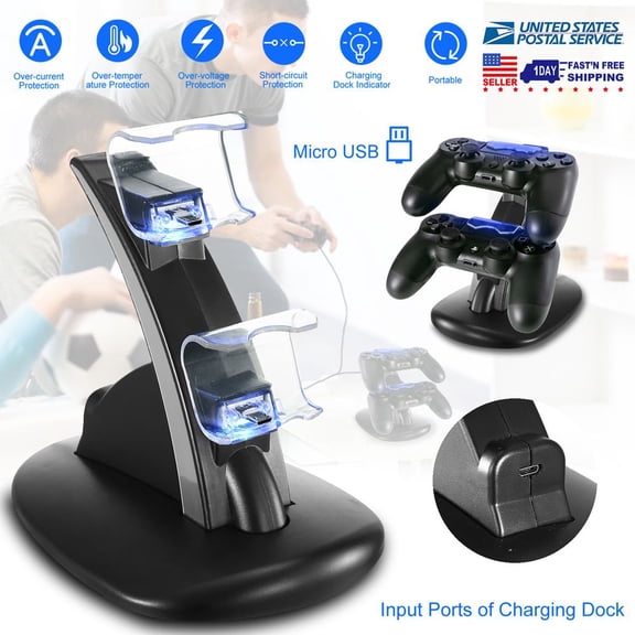 Dual Micro USB Charging Dock for PS4/PS4 Pro/PS4 Slim Controllers - LED Indicator Stand