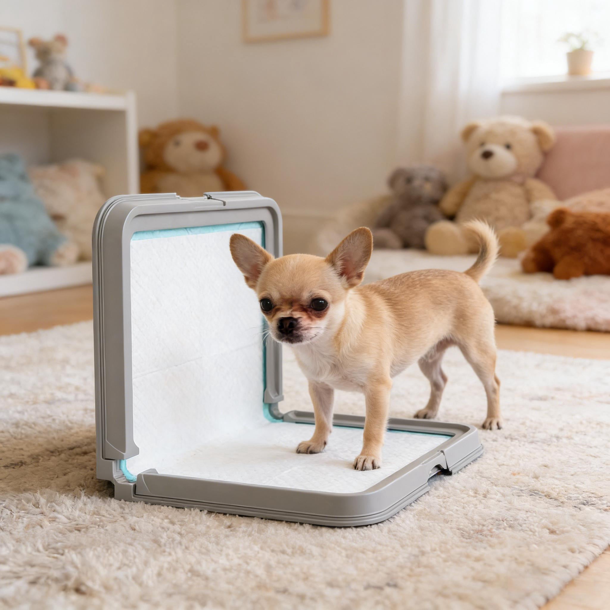 Dual-Mode Dog Toilet, Foldable Dog Litter Box Pee Pad Holder, 33.9" x 24.4" Potty Tray with 3 Disposable Pads, Non-Slip Base Portable Indoor Dog Potty for Male & Female Dogs