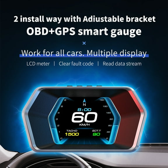 Dual Mode HUD, Car GPS Speedometer & Digital Gauge, Real-Time MPH RPM Fuel Voltage Temp, Universal OBD2
