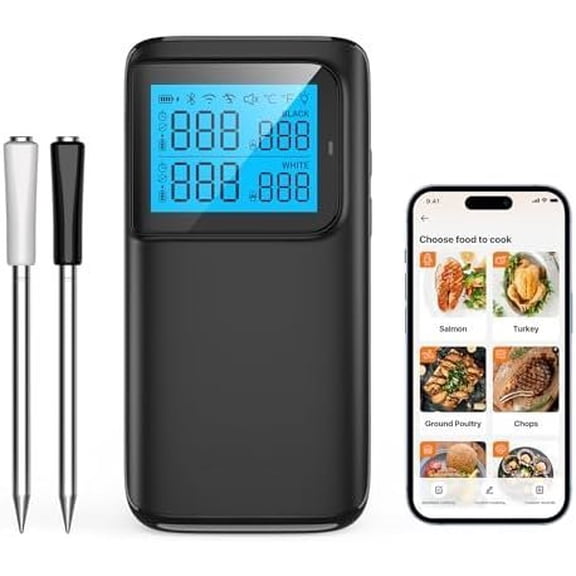 Dual Mode Multi-Sensor Meat , WiFi 5G and 5.4 Connection, 2 Probes with 5 Sensors, CNAS-accredited Accuracy, for BBQ, Grill, , Oven, Kitchen