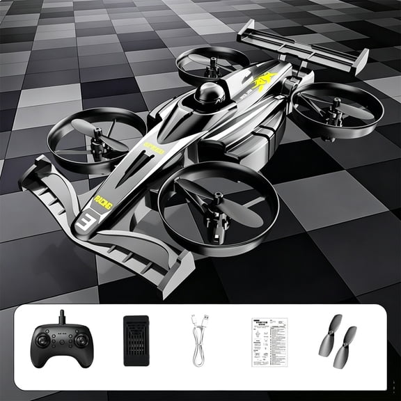 Dual Mode Rc Drone Land Sky Quadcopter Stunt Drift Rc Car 4 Axis Remote Control Aircraft with Spare Blades Ready To Fly Toy Gift for Hobbyists Black