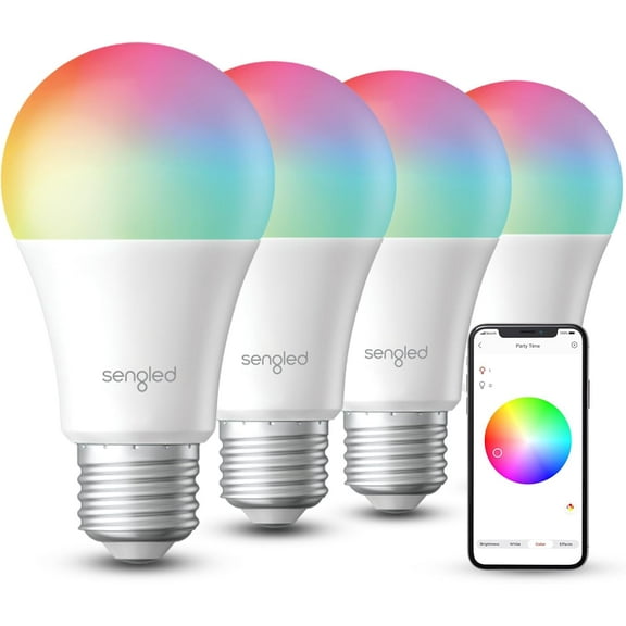 Dual Mode Smart Light Bulbs with Remote & App Control, Color Changing Bulbs, RGBW LED Light Bulbs 2700K-6500K Dimmable, 60W, Local Group Control (4P No Remote, No Support Alexa & Google)