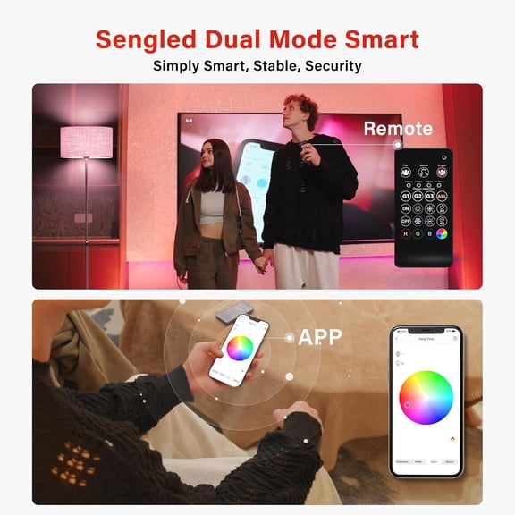 Dual Mode Smart Light Bulbs with Remote & App Control, Color Changing Light Bulbs, RGBW LED Bulbs 2700K-6500K Dimmable, 60W, Local Group Control (4P+ 1 Remote, No Support Alexa & Google)
