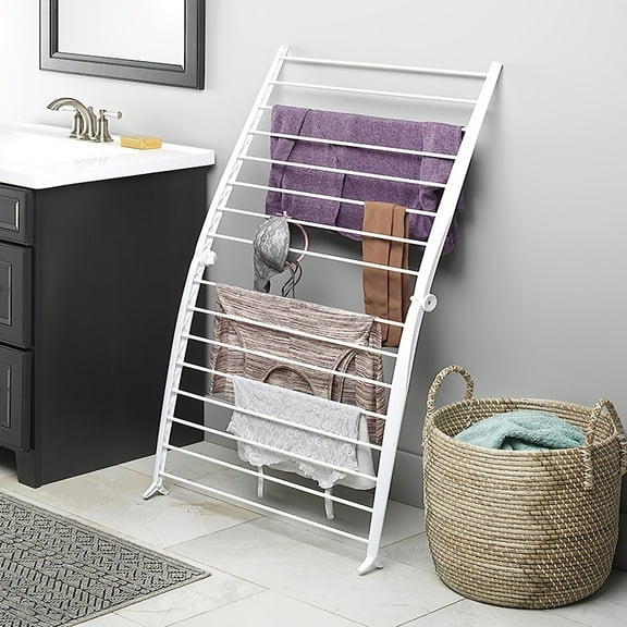Dual-Mode Wall/Floor Drying Rack - Foldable Space-Saver for Towels & Clothes, Rust-Resistant for Bathroom & Laundry