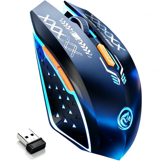 Dual Mode Wireless Bluetooth Mouse, Rechargeable Silent Mouse with 2.4G USB Receiver, LED Breathing Light, 3 Adjustable DPI, Ergonomic Quiet Click Mouse for Laptop PC Mac iPad iPhone Office & Home