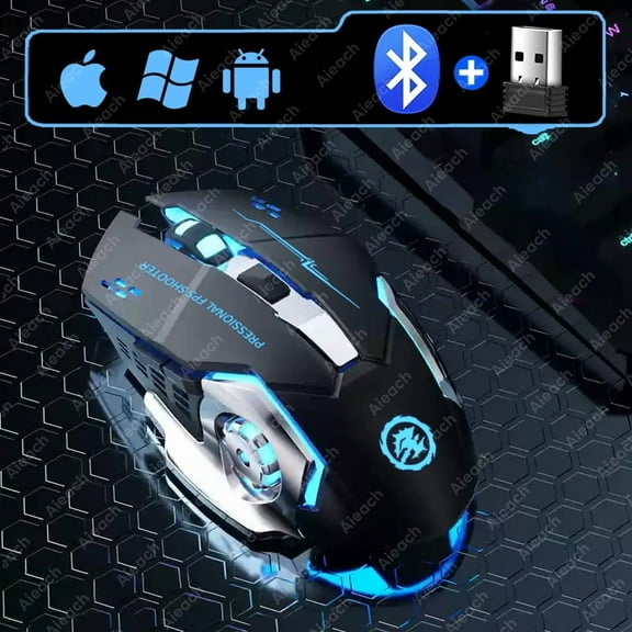 Dual-Mode Wireless Mouse, 2.4G/Bluetooth Electroplating Mechanical for MacBook Pro/Surface Pro, 2000DPI Backlit Rechargeable