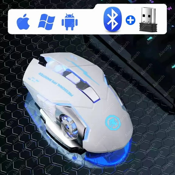 Dual-Mode Wireless Mouse, 2.4G/Bluetooth Electroplating Mechanical for MacBook Pro/Surface Pro, 2000DPI Backlit Rechargeable