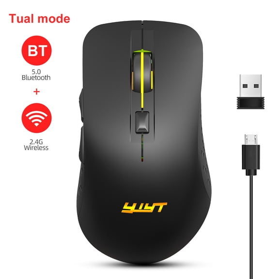 Dual Mode Wireless Mouse, Bluetooth 5.1 + 2.4G, 2400DPI, Rechargeable, Silent Click