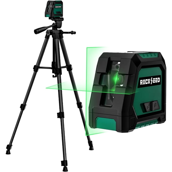 Dual Modules Line Laser, Self Leveling Laser Level, Horizontal and 150 Vertical Green Beam, 2 AA Batteries, Carrying Bag, for Home Decoration/DIY/Construction Site