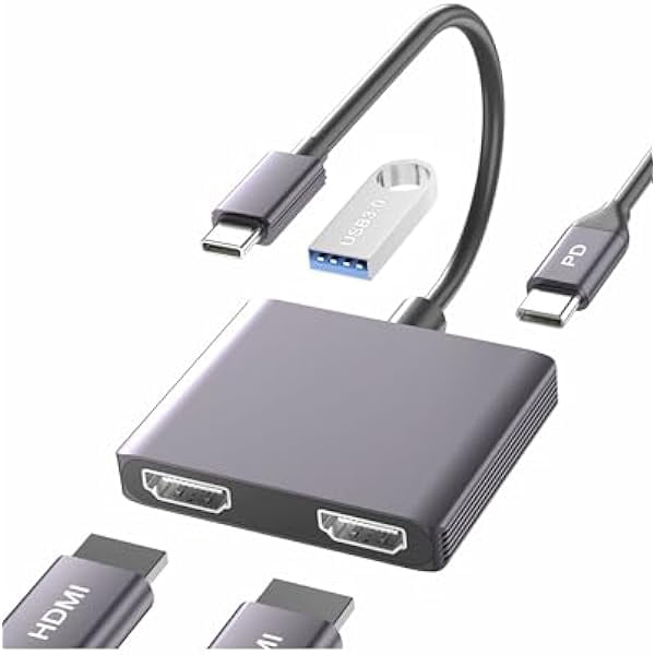 Dual Monitor Adapter - USB C to HDMI Adapter, Docking Station for Laptop, HDMI Splitter for Extended Display