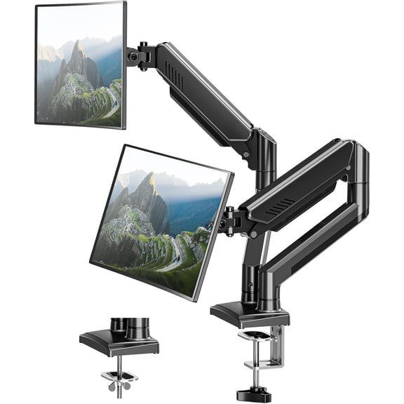 Dual Monitor Arm Desk Mount Fits 13 to 32 inch Computer Screens, Holds 4.4 to 22lbs Display VESA Mount, Adjustable Double Monitor Stand with Clamp/Grommet Base, 75/100mm Bracket, Black, Freelift