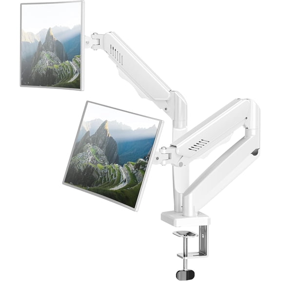 Dual Monitor Arm Desk Mount Fits Max 32 inch Screens, Holds 4.4 to 19.8lbs | Display VESA Mount, Adjustable Double Monitor Stand with Clamp/Grommet Base, 75x75/100x100mm VESA Bracket, White, Freelift