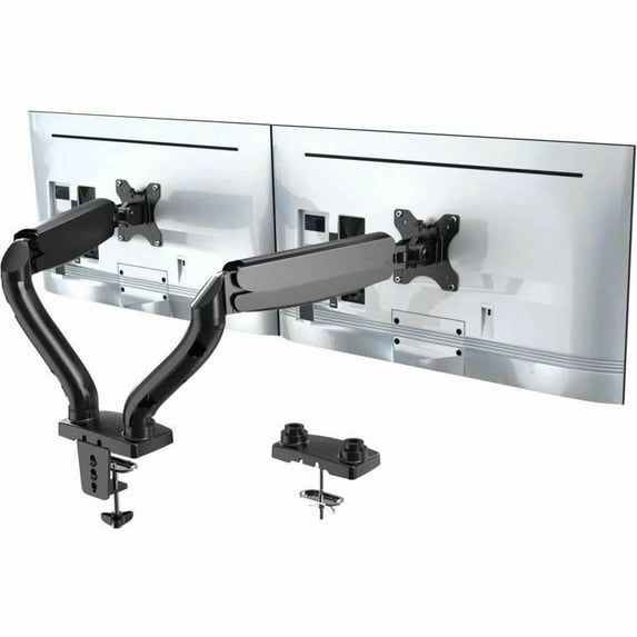 Dual Monitor Arm Mount – Adjustable Height, Tilt, and Swivel Desk Mount for 17–27” Monitors, C-Clamp and Grommet Installation
