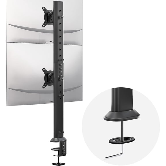 Dual Monitor Articulating Desk Mount Arm Stand - Vertical Stack Screen Supports Two 13 to 34 Inch Computer Monitors with C Clamp