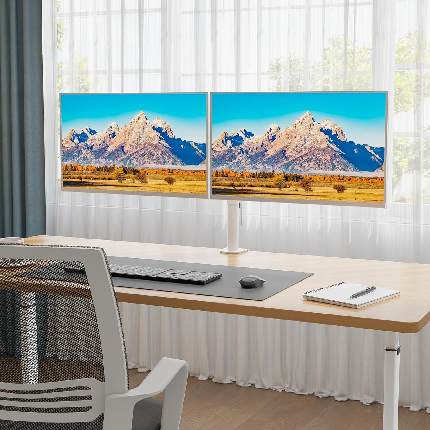 Dual Monitor Desk Mount Full Motion Adjustable White Stand for 13-27 Inch Screens Heavy Duty Arms Hold 22 lbs Each VESA 75x75/100x100 C Clamp Grommet Base  Management