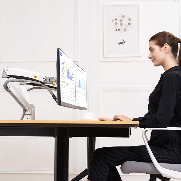 Dual Monitor Desk Mount Stand Full Motion Swivel Computer Monitor Arm Fits 2 Screens to 32'' with Load Capacity 6.6~26.4lbs for Each Monitor G75-W